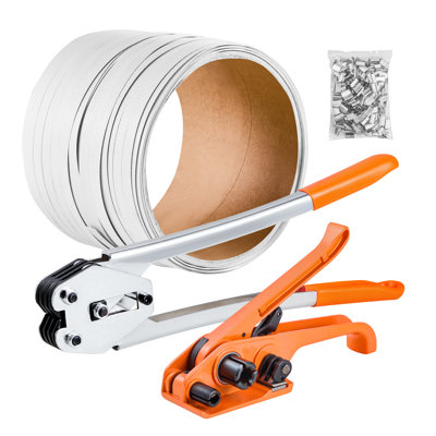 Banding Strapping Kit, Heavy Duty Banding Sealer Tool with 100 m Length PP Band, 100 Metal Seals, Plastic Manual Pallet Packaging Strapping Kit for Warehouse/Shipping/Moving/Home, Orange