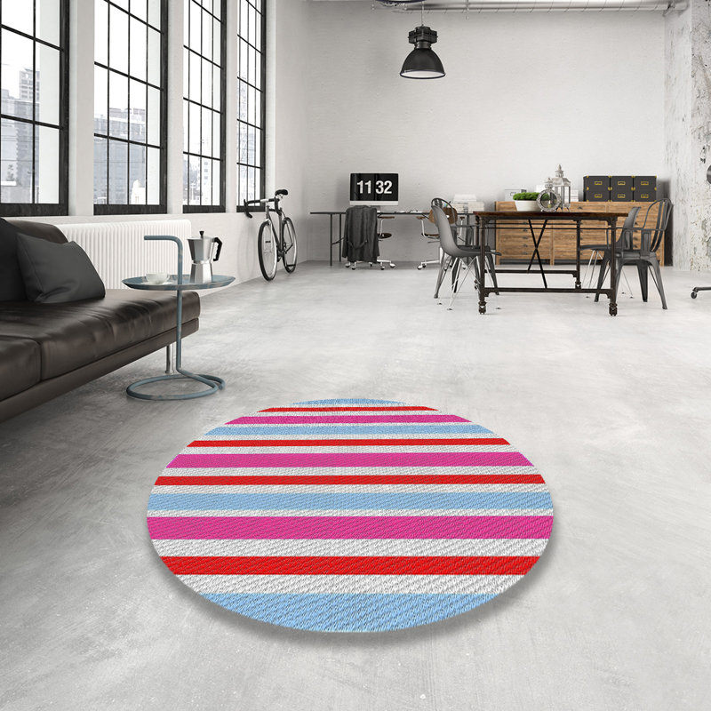 Philpott Striped Indoor Rug, Round 5'