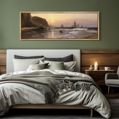 Golden Sunset, paysage marin, voiliers à l'horizon, reproduction d'art sur toile