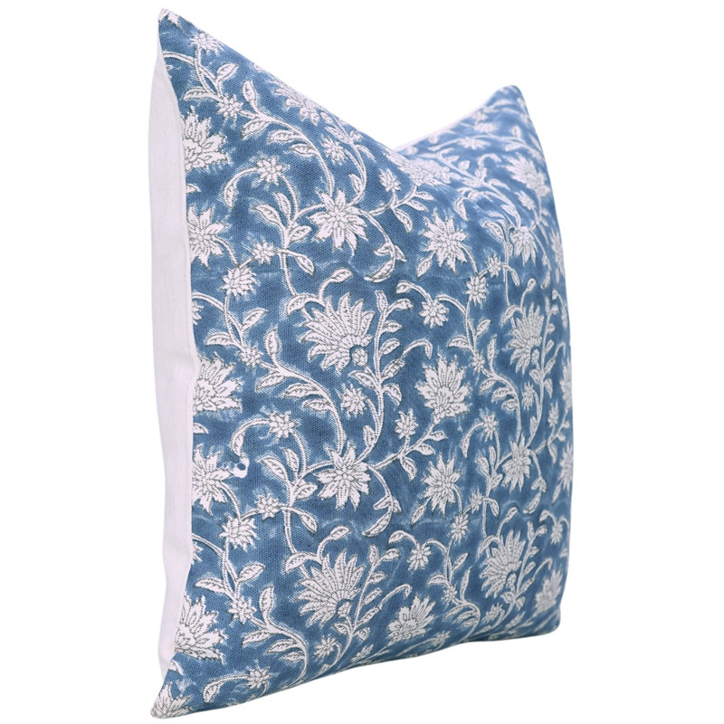 Taie d'oreiller décorative blanche épaisse en coton Fab Divine Accent, lombaire (Aradhna, bleu), H 14 po x l 20 po