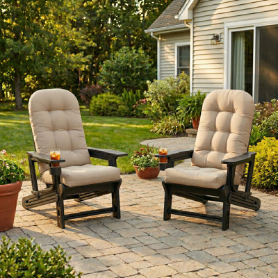 Outdoor HDPE Adirondack Chair Set With Removable Cushions and Cup Holder