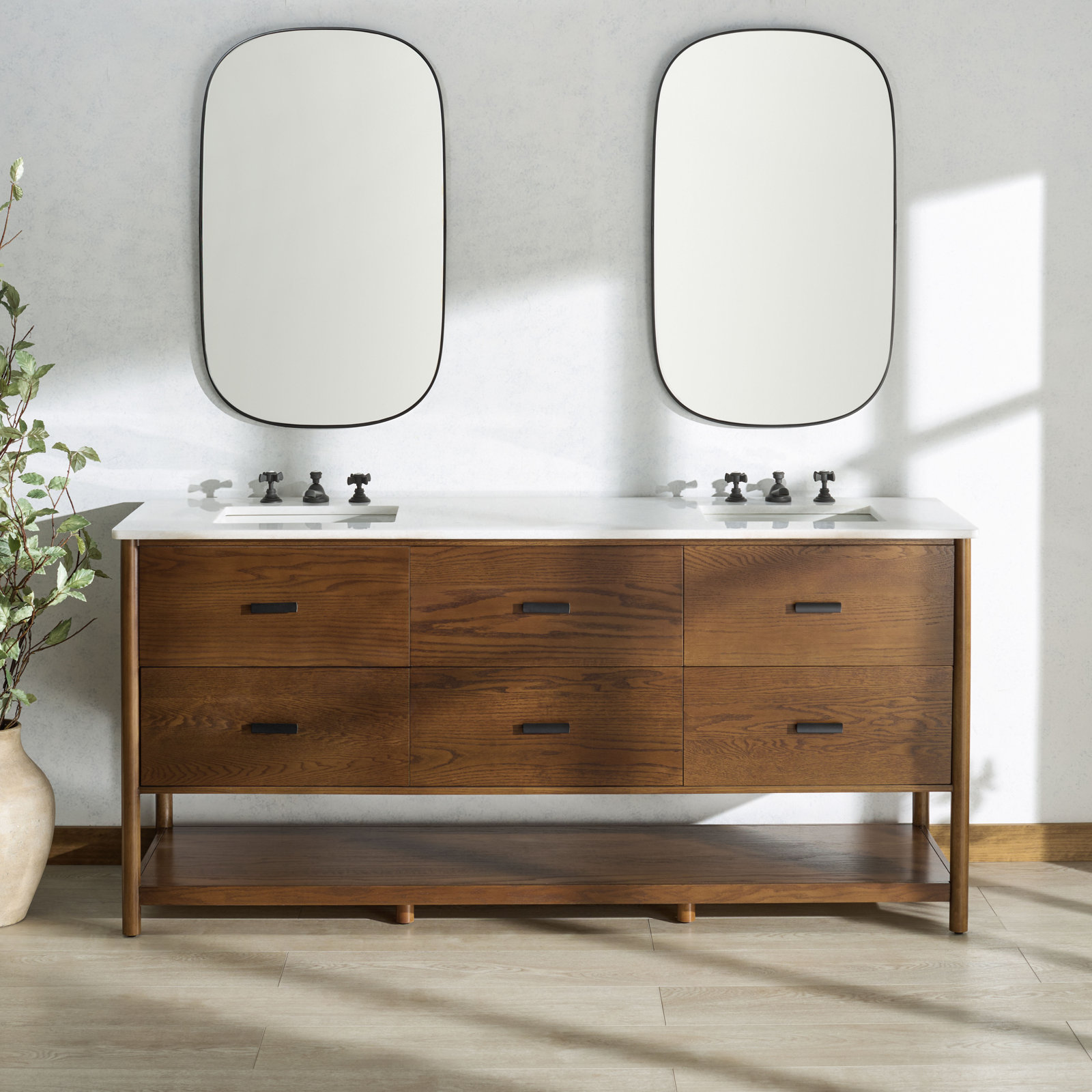 Kaplan 72" Double Bathroom Vanity, Medium Oak