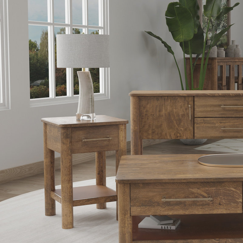 Quinn Solid Wood End Table with Storage, 25.5" H x 17.75" W x 17.75" D