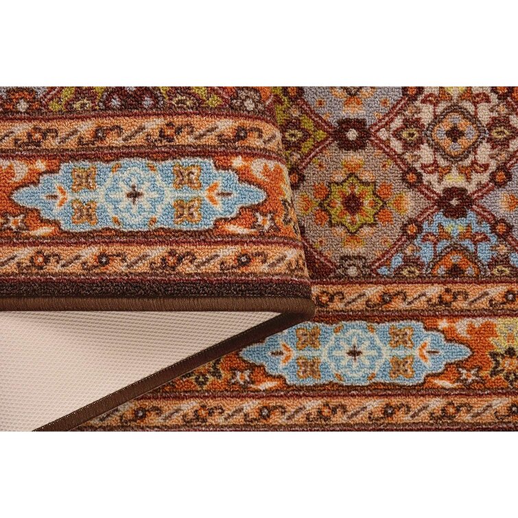 Non-Skid Slip Rubber Back Traditional Persian Brown Mutli Color