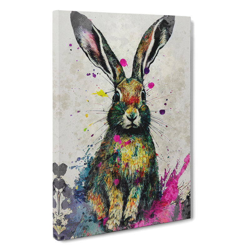 XC1022-1647X Colourful Watercolour Hare No.3 - Wrapped Canvas Print, 60cm H x 40cm W x 3cm D