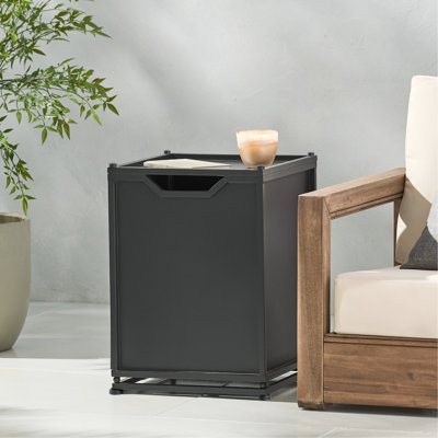 Outdoor Metal Tank Holder Side Table, Matte Black Finish, Modern Design With Simple Structure, Multi - Functional Use, Powder Coated Iron, 15.84 X 21.94 Size Style, Role, Iron Frame, Width, Depth,