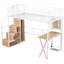 Lit mezzanine en métal avec poste de travail intégré, garde-robe, escalier de rangement et DEL-112706766