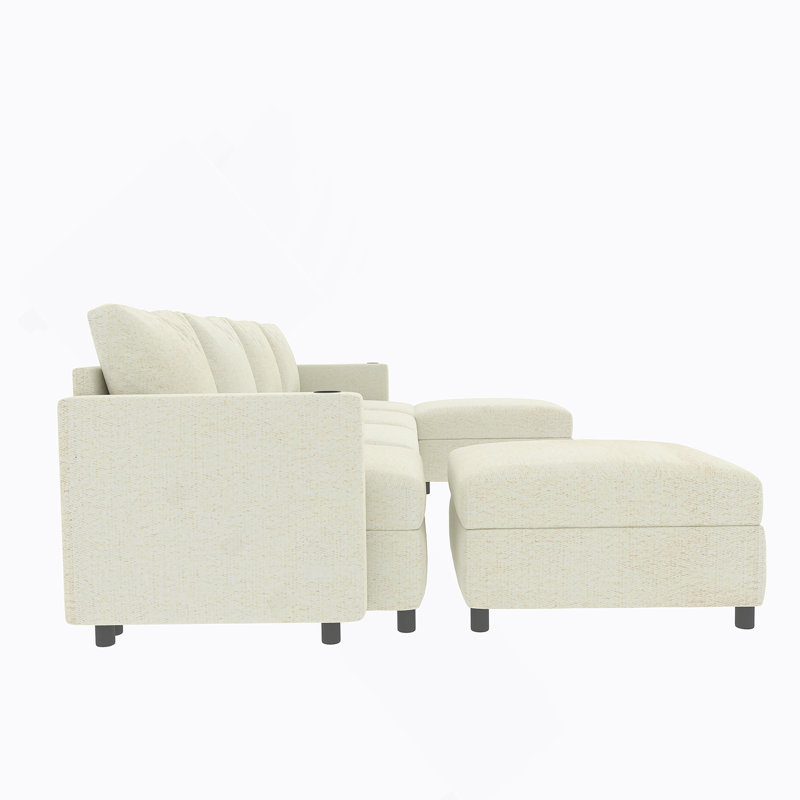 Modern Large Sectional Sofa, U-Shape Modular Sectional Couch with Storage Function, Antique White Fabric