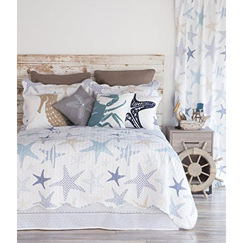 White and Blue Starfish Twin Microfiber Quilt Set