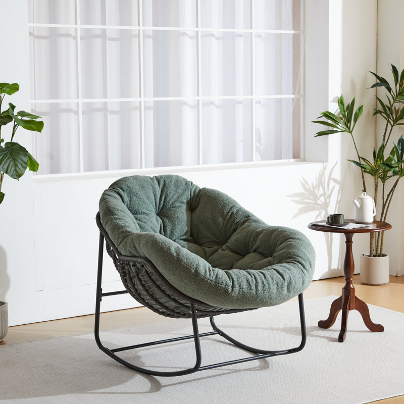 Chaise berçante d'extérieur rembourrée Serkan, Vert, Noir, noir, noir, noir