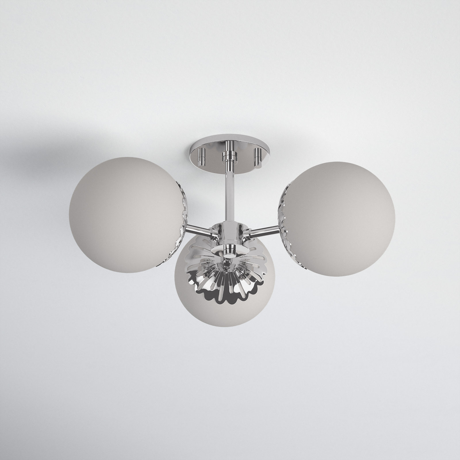 Deniaud 3 Light Glass Semi Flush Mount, Polished Nickel