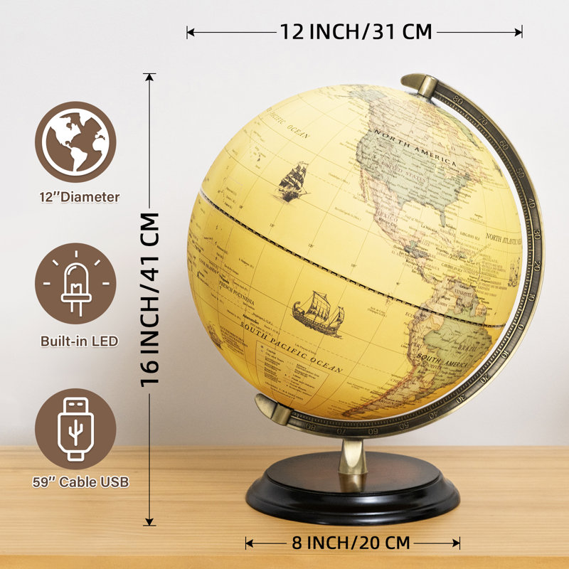 Globe terrestre rétro 12 "avec support en bois
