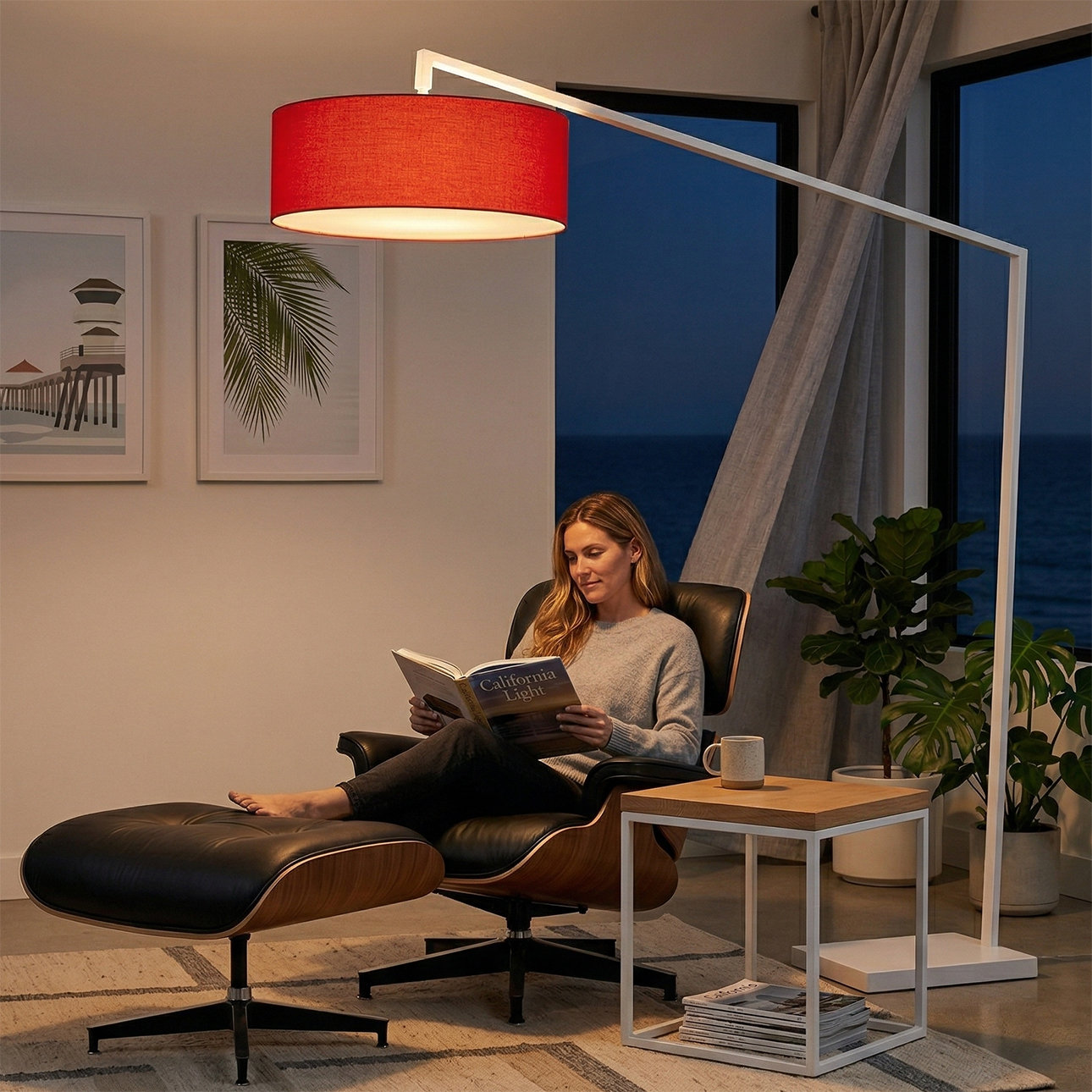 Stretch 87" Dimmable Floor Lamp, Crimson Red