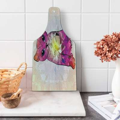 Ambesonne Pink Tempered Glass Cutting Board Retro Digital Robot Cat Pink Fuchsia
