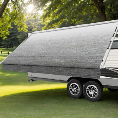 RV Awning Fabric Replacement, 19.5Oz Heavy-Duty Vinyl Camper Awning Replacement,Gray Fade 17FT(Fabric16'2")