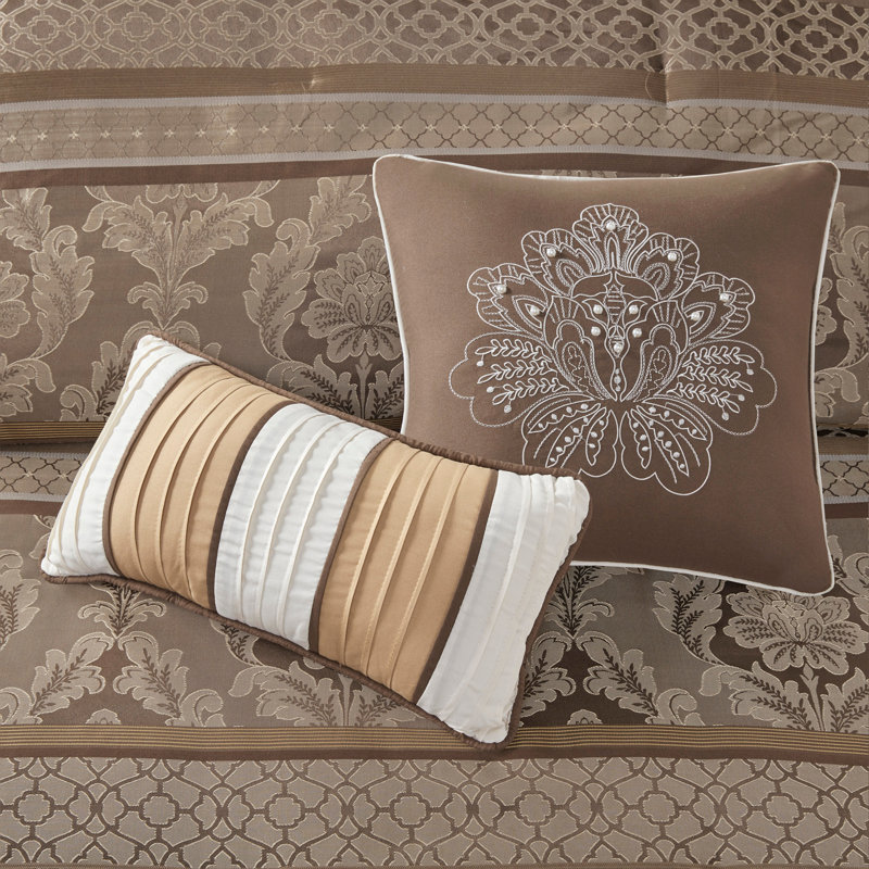 7 Piece Jacquard Comforter Set Brown/Gold Cal King