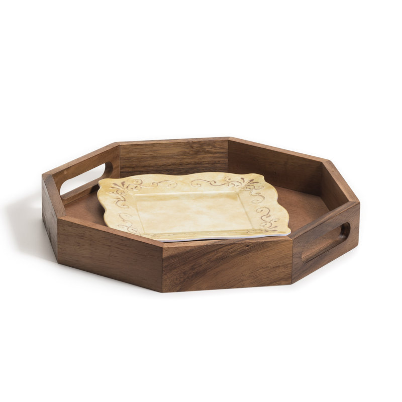 Plateau de service octogonal en bois d'acacia, L 13 po x P 13 po x P 5,5 po