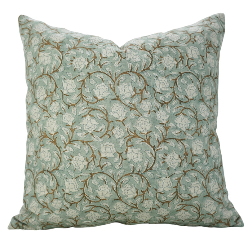 Housse de coussin en lin Fab divine, décor de ferme bohème doux (Amritvela), Vert clair, 14"H x 20"W, Rectangular