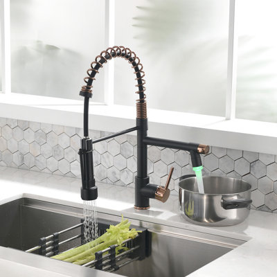 Kitchen Faucet With Pull Down , Black And Rose Gold, Single Lever, Elegant Finish Spray Head, 360-Degree Rotatable