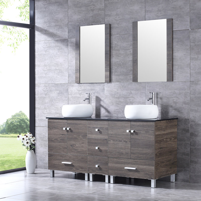 Aldesino 60'' Double Bathroom Vanity with Glass Top