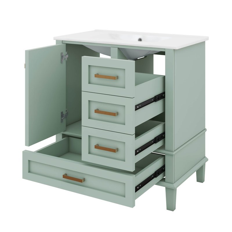 Ensemble de meuble-lavabo 30 po avec lavabo, armoire de rangement moderne avec porte à fermeture douce et 3 tiroirs, structure en bois massif