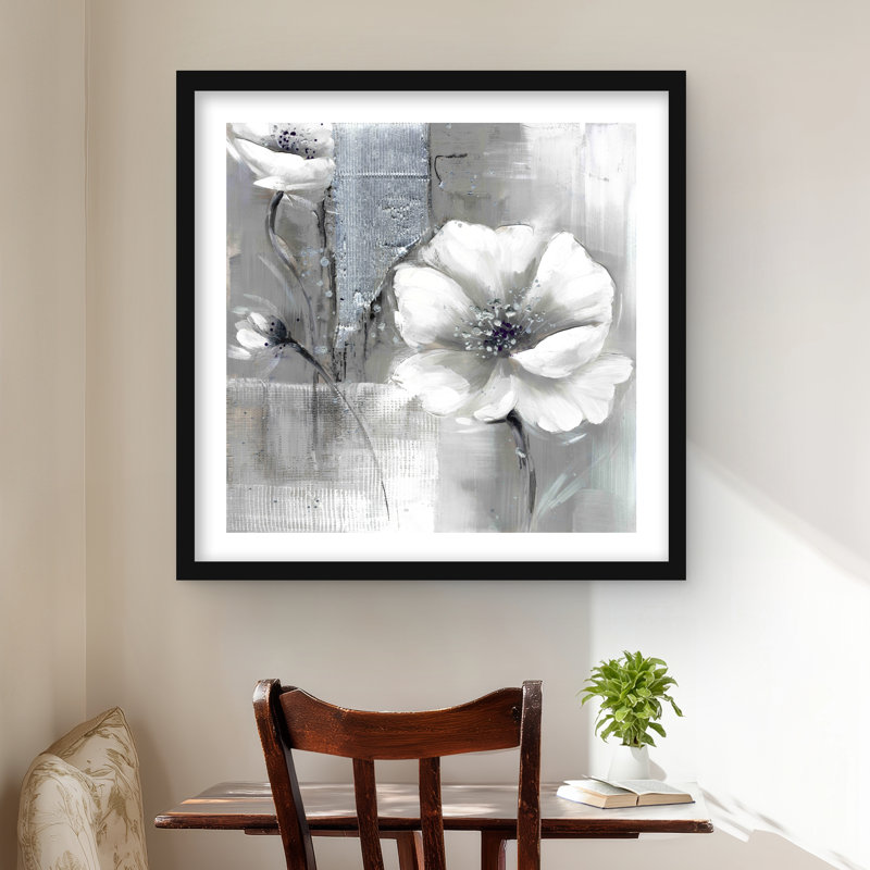 Monochrome and Silver Flowers | Modern Framed Matted Print
