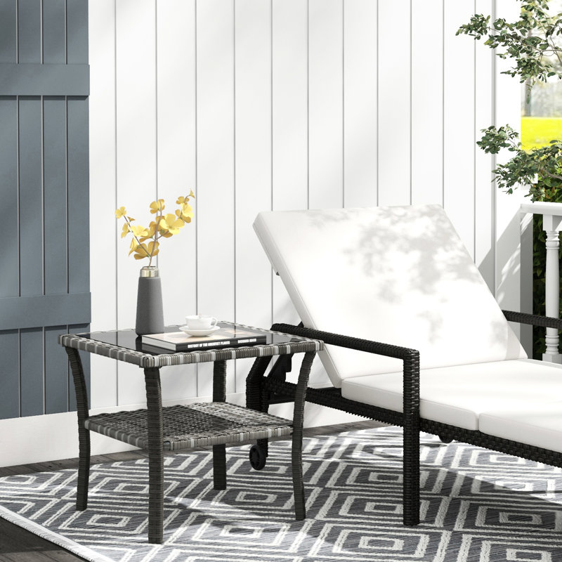 Table de bout d'extérieur avec rangement en verre trempé gris