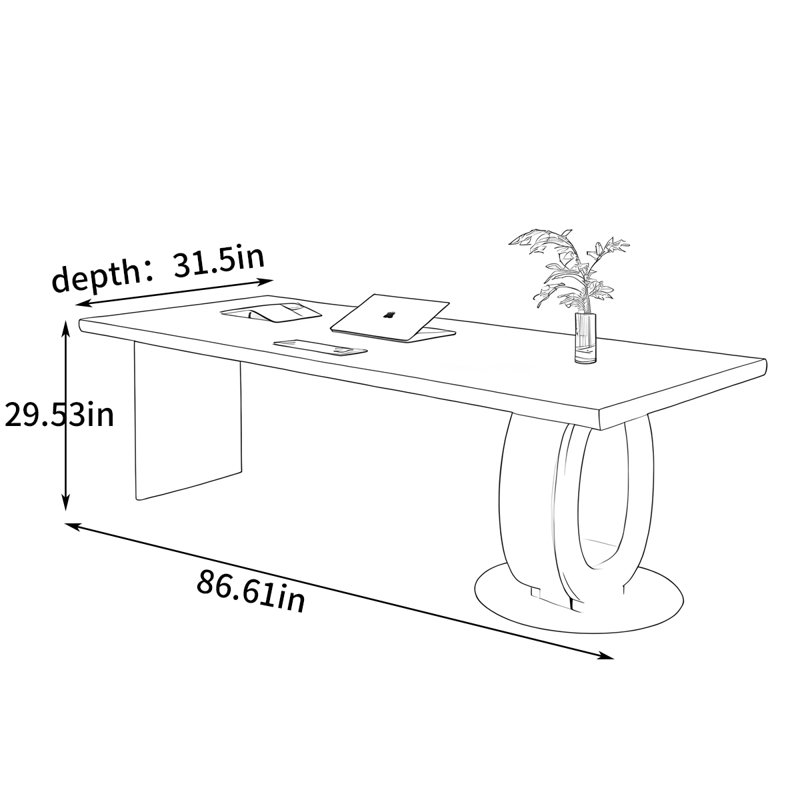 Minimalist rectangular office desk, 29.53" H x 86.61" W x 31.5" D