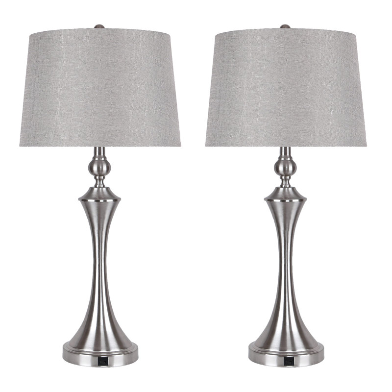 Mattoon 30.75" Table Lamp Set with USB, Brushed Nickel, Gray Textured