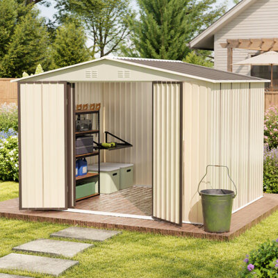 Remise de jardin blanche 10 x 8 pi avec cadre en alliage d'aluminium et porte à charnières pour un accès et une ventilation faciles