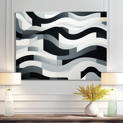 Stylized Monochrome Wanderings - Waves Wall Art Living Room