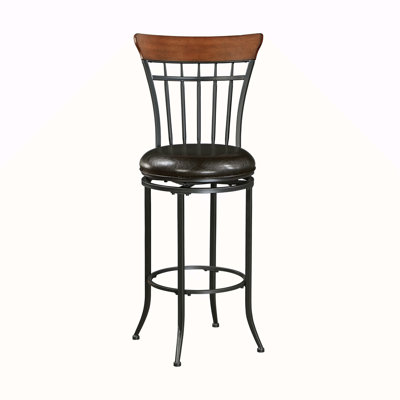 Chaise de bar pivotante à hauteur de pub en métal noir avec revêtement en similicuir et chaise de bar