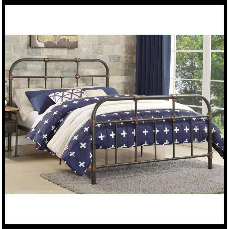 Sandy Gray Industrial Metal Full Bed with Slats