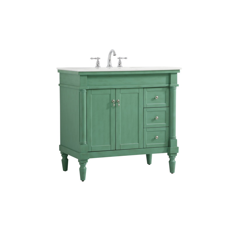 Ensemble de meuble-lavabo simple 36 po Lexington, Menthe rétro, Blanc Ivoire