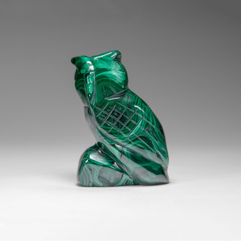 Genuine Polished Malachite Owl Carving (194.2 Grams)