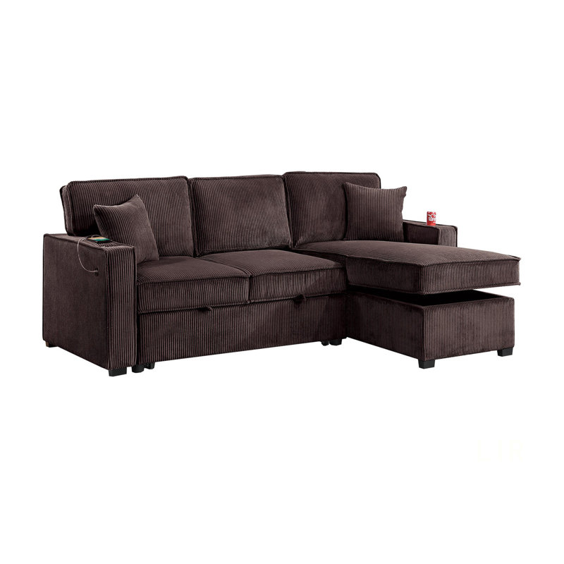 Contemporary Style Convertible Sectional With Cup Holder, USB And USB-C Ports, Storage, Chaise, And Matching Pillows For Modern Living