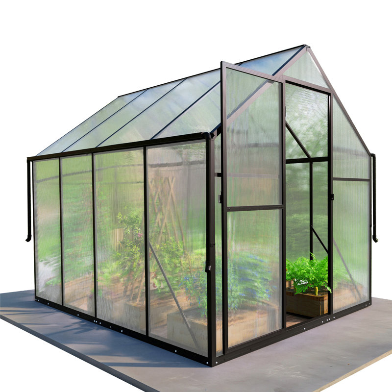 6x8 Ft Greenhouse For Outdoors, Polycarbonate Green House With Adjustable Roof Vent And Rain Gutter, Aluminum Large Walk-in Greenhouse With Quick Setup Structure For Outside Garden Backyard Patio
