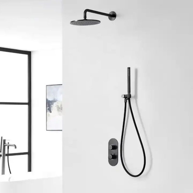 Juno Commercial Matte Black Dual Handle Wall Mounted Bathroom Shower System
