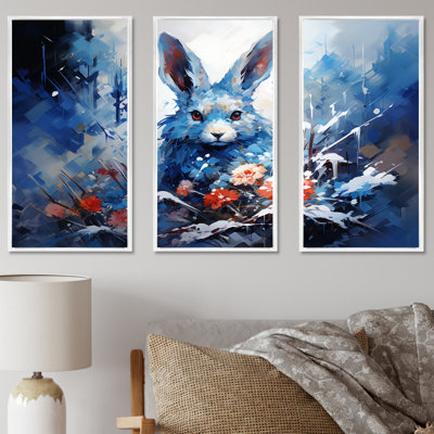 Blue Rabbit Winter Solitude - Rabbit Animal Wall Art