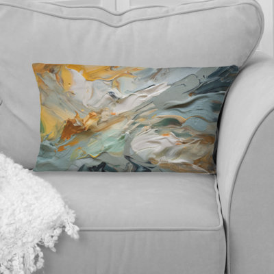 Spring Joy Abstract In Light Blue And Gold - Abstract Painting Printed Throw Pillow