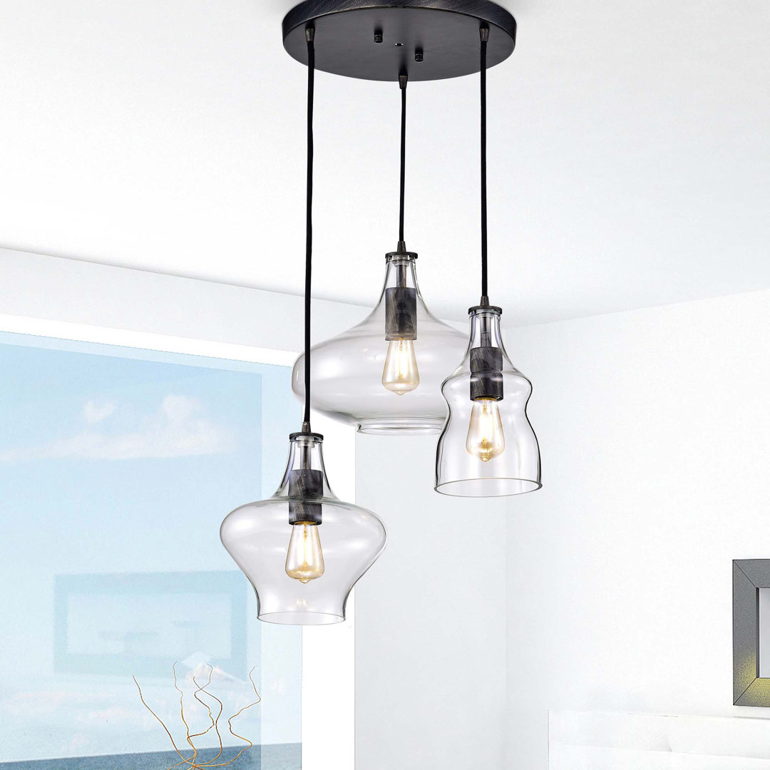 Brie 3 - Light 19" Antique Black Cluster Geometric Pendant Mercury Row®