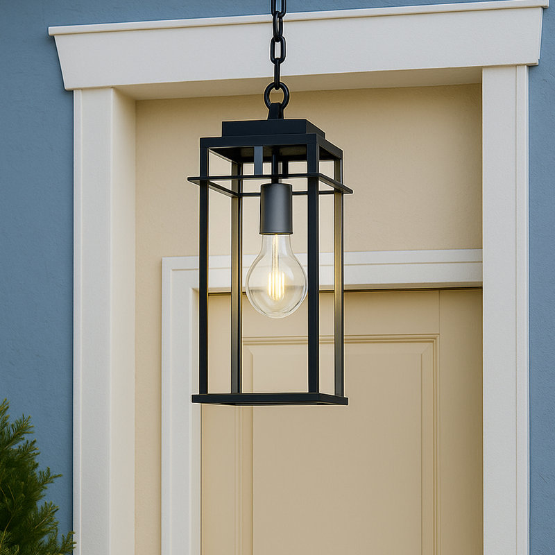 1 - Light 15.8'' H Black Iron Tempered Glass ETL Outdoor Hanging Lantern