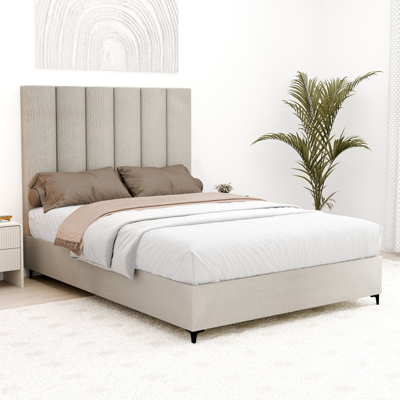 Lit plateforme tapissier Alisiana, Très grand, Taupe, 2