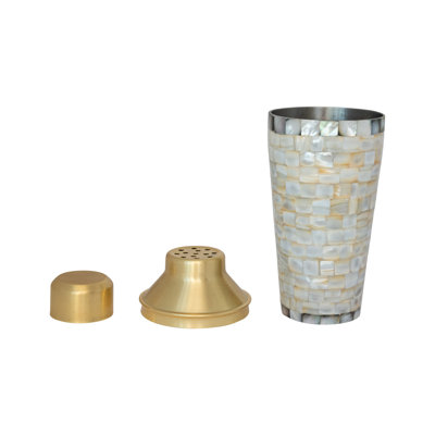 Stainless Steel And Mother Of Pearl Inlaid Cocktail Shaker