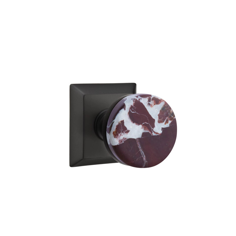 Mortaise intérieure Emtek Select avec rosette Quincy et tige conique, bouton Rosso Levanto (LH), Dos plat