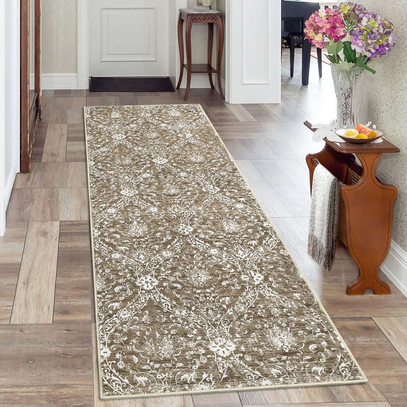 Mcquay Floral Machine Washable Rug with Rubber Backing for Living Room Non-Slip Area Rug Vintage Indoor Carpet Non-Shedding Rug for Bedroom Dining Room Hallway Kitchen Office Playroom Nursery