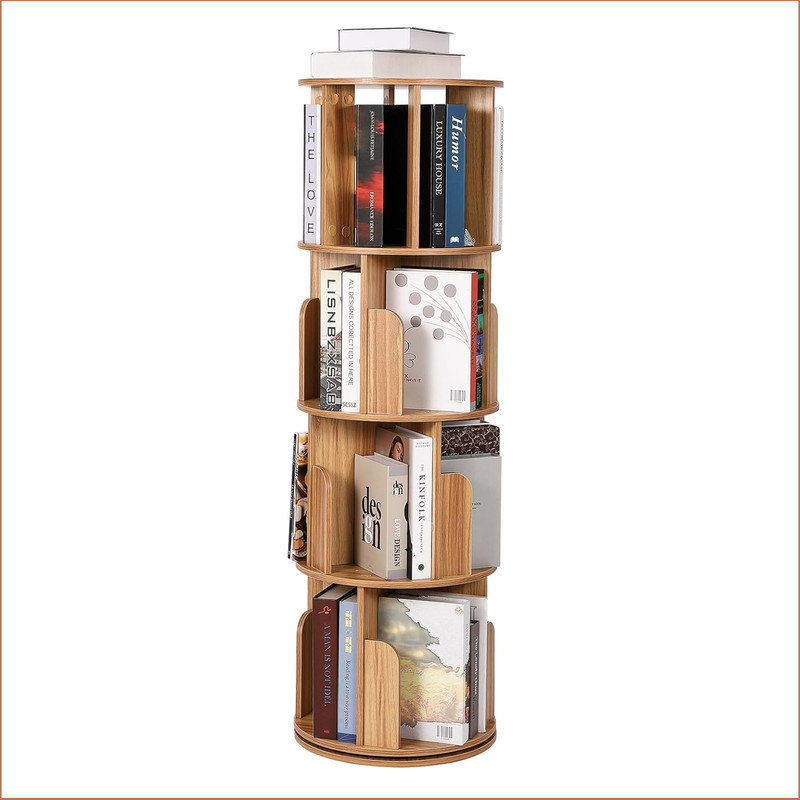 Bibliothèque en bois rotative, bibliothèque sur pied à 360 degrés à 4 niveaux, rangement multifonctionnel pour enfants et adultes dans le salon