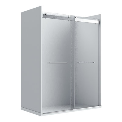 Molly 60" W X 32" D X 76" H Frameless Shower Door Rectangular Shower Kit In Chrome With Rain Drop Glass Finish