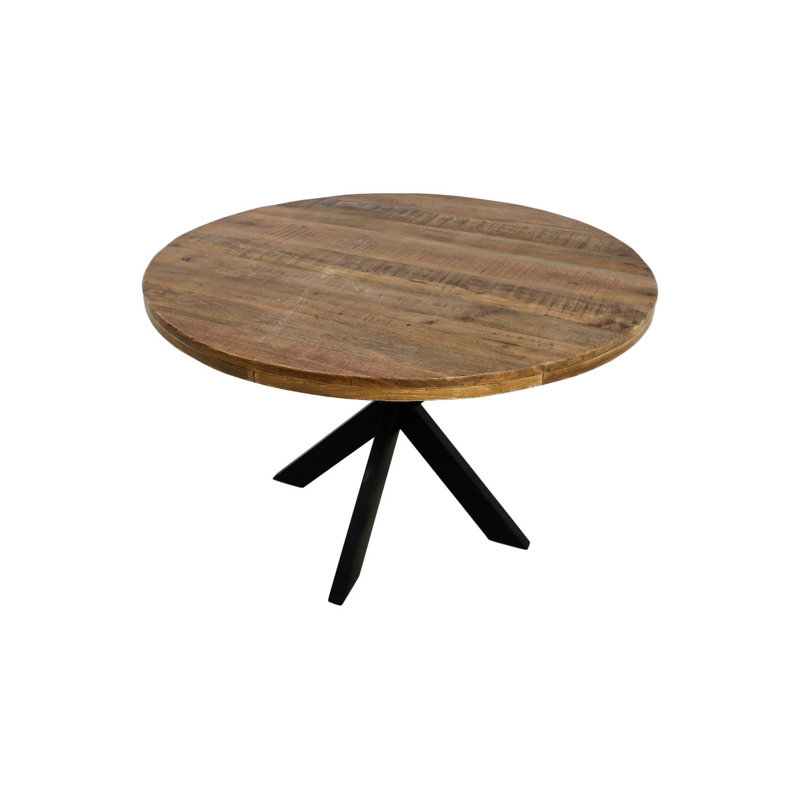 Angilina Round Solid Wood Top Metal Base Dining Table, 76cm H x 140cm L x 140cm W, Natural Wood/Black