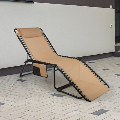 Lounge Chair Outdoor Furniture - 3 Position Adjustable Beach Chair - Folding Chair with Pocket and Pillow - Patio Furniture by Lavish Home by Ebern Designs